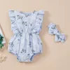 Barboteuses coton lin Floral body avec bandeau bébé filles garçons combinaison enfant en bas âge infantile à volants sans manches body Born vêtements