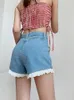 Jeans pour femmes été femmes mode coréenne Jean Shorts Denim pantalon dentelle Patchwork Design Vintage Y2k Streetwear années 2000 esthétique Gyaru Tide