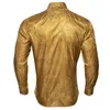 Herrklänningskjortor Barry.Wang 4xl Luxury Gold Paisley Silk Men Long Sleeve Casual Flower for Designer Fit Shirt By-0070men's