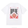 Designer Fashion Clothing Tees Tshirt Rhude Wine Red Card Stampa di alta qualità Doppio filato T-shirt a maniche corte in puro cotone per studenti di sesso femminile Cotto per il tempo libero