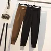 Pantalones de mujer primavera suelta cintura alta cinturón Tweed Harem mujeres moda coreana Casual cómodo sólido negro marrón señoras pantalones