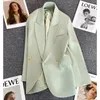 C5603 Printemps Automne Femmes Casual Blazer Manteau Vert Clair Revers Col À Manches Longues Survêtement OL Blazer Manteau