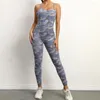 Gym kleding vrouwen jumpsuit met draadloze pads camouflage printen snel droge gymnastiek dansende lucht yoga bodysuits zwempakken
