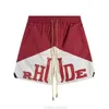 Ontwerper Korte Mode Vrijetijdskleding Strandshorts Rhude Patchwork Kleurcontrast Letter Gedrukt Capri Rechte Touw High Street Zomer Losse Tu