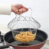 Cucchiai in acciaio inox fritti grandi tagliatelle Patatine fritte da cucina Strumenti Cestino di scarico per verdure Cucchiaio a rete a prova di perdite per uso domestico Filtro pieghevole1