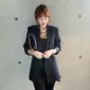 Women's Suits Slim Fit Office Ladies Black Blazer Elegant Single Button Long Sleeve Notched Collar Womens Casual Coats Plus Size S-2XL & Bla