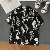 Men's Casual Shirts Women Floral Blue Shirt Summer Fashion Print Short Sleeve Button Up Men Loose Leisure Hawaiian Harajuku Blouses Tops