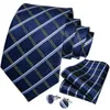 Papillon scozzese a righe blu per uomo 8 cm di larghezza Mens Business Wedding Neck Tie Set Pocket Square Gemelli Gravatas Homens Cravatta