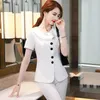 Women's Two Piece Pants Fashion Women Summer Business Temperament Short Sleeve Slim Blazer And Trousers Lady Work Wear S-5XL Women's