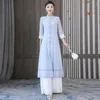 Vêtements ethniques 2023 traditionnel chinois Zen ensemble décontracté femmes haut long pantalon à jambes larges deux pièces Service National Hanfu