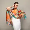 Sarongs Winter Fashion Women's Scarf Mulberry Silk Scarves Shawl Female Long Silk Scarf Blue and Coffee 180*110cm 230526