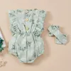 Barboteuses coton lin Floral body avec bandeau bébé filles garçons combinaison enfant en bas âge infantile à volants sans manches body Born vêtements