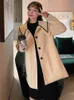 Giacche da donna Colletto blu scuro Manica lunga Cappotto da donna Lunghezza media Donna 2023 Stile preppy coreano Monopetto Kawaii A-line Lana