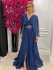 Chiffon V Neck Plus Size Mother Of the Bride/Groom Dresses For Wedding Bat Sleeves Elegant Women Formal Party Gowns Long Front Split Sexy Arabc Kaftan Robes CL2306