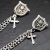 Brosches Retro Silver-Color Shield Cross Collar Chain Brosch Fashion Men's Women's Shirts S Accessories Pins Gifts for Men