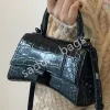 Sac à main de luxe en forme de sablier de luxe en cuir de vache gaufré en crocodile noir, petit sac à main Hobos demi-lune avec boîte 10a, pochette de qualité Dhgate