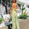 Women's Two Piece Pants Y2K Plaid Sets 2023 Women Halter V-neck Crop Top Straight Pant Suit Summer Sexy Slim Green Outfit Casual