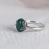 Cluster Rings FNJ Flower 925 Silver Ring For Women Jewelry Original Pure S925 Sterling Natural Green Agate MARCASITE