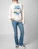 zadig et voltaire Designer Sweatshirt Fashion New Cake White Ink Digital Printing Flower Yarn Inner Fleece Women Round Neck Sweater
