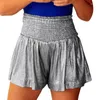 Women's Shorts Women Smocked Elastic High Waist Wide Leg Short Pant Party Club Sparkly Metallic Pleated Ruffle Hem Flowy