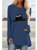 Tシャツの女性秋のファッションカジュアルレディースラウンドネックルースTシャツプルオーバースウェットシャツプラスサイズの女性用フクロウのプリントTシャツ
