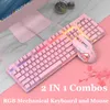 Combos Teclado Mecânico Real Rosa e Conjunto de Mouse com Interruptor Azul Bonito Meninas Esports Gamer Computador Periféricos Teclado