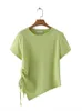 Tops Plus Size Summer Clothing Short Sleeve Round Neck TShirt Waist Adjustment Asymmetrical Hem Large Size Solid Color Tshirt