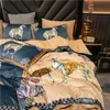 Brand Luxury orange designer bedding sets Green silk horse printed queen size duvet cover bed sheet fashion pillowcases comforter