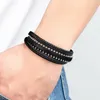 Charm Bracelets XQNI Classic Stainless Steel For Men Black Blue Brown Color Punk Braided Wrap Leather On The Hand Jewelry