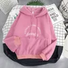 Kvinnors hoodies vinter lös fleece -brev pullover tröja toppar lamm avslappnad solid sportkläder koreanska kawaii hoodie tröjor