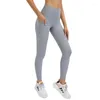 Pantalon actif couleur unie Fitness Leggings mode Yoga sport Sexy femmes nue sans couture sain poches latérales doux et respirant