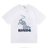 Дизайнерская модная одежда футболка футболка американская марка Rhude Leopard Print Новый печатный хлопок с коротким рукавом для мужчин, женщины, стрит -стрит