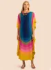 Kleider marokkanischer Kaftan Boho Regenbogenabdruck sexy Batwing -Ärmel Lange Kleider 2023 Sommer Frauen Kleidung Strandbekleidung Casual Maxi Kleid Q1435