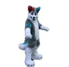 Mascotte kostuum nieuwe hoogwaardige mascotte kostuums lange pur harige grijs wolf husky dog ​​vox fursuit mascotte fancy party jurk Halloween kostuums