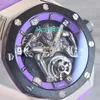 Men's watch Sandblasted titanium case Black ceramic color bezel Diameter 42 mm Sapphire crystal glass Purple rubber strap