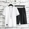 Mäns spårdräkter herrs korta ärm t-shirt lös 2023 Summer Thin Linen Set Korean Fashion Ice Silk Sports