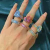 Clusterringen Iced Out Bling Goud gevulde traandruppel roze cz ring voor meisje dames stokbrood verlovingsband luxe vinger sieraden