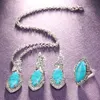 Collier Boucles D'oreilles Ensemble Megin D Argent Plaqué Turquoise Vintage Boho Collier Chaînes Anneaux Stud Bijoux Pour Femmes Mariage Ane Half22