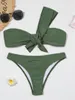 Mulheres de roupas de banho feminina Exército verde de biquíni sólido Conjunto de arco feminino Triângulo Sexy Two peças 2023 menina de maiô de praia de praia simples trajes de banho