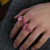 Clusterringen Iced Out Bling Goud gevulde traandruppel roze cz ring voor meisje dames stokbrood verlovingsband luxe vinger sieraden