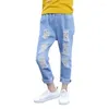Jeans Girls Hole Baby Girl Cotton Pants Srping 2023 Pantaloni azzurri Abbigliamento scolastico per adolescenti strappato per bambini