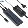 Hubs MZX 10 7 4 Port USB 3.0 Hub Aluminium Multi Splitter Quick PD Charger Power Adapter Flera expander nav med Switch för bärbar dator