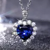 Pendant Necklaces Temperament Women's Glamour Jewelry Blue Sapphire Heart Necklace For Women Wedding Engagement Silver JewelryPendant