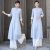 Vêtements ethniques 2023 traditionnel chinois Zen ensemble décontracté femmes haut long pantalon à jambes larges deux pièces Service National Hanfu