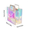 Storage Bags Iridescent Bag Reusable Gift With Handles Wrap PVC Handle For Birthday Christmas Travel Wedding Shopping.