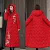 Kadın Trençkotları 2023 Etnik Stil Retro Ağır İşlemeli Pamuk Ceket Kadınların Kendi Kendini Takım Disk Düğmesi Kış Kalın Uzun