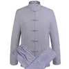 Vêtements ethniques Hommes Coton Lin Solide Printemps Été Tang Costume À Manches Courtes Tai Chi Uniformes Homme Chemise Et Pantalon Hanfu VêtementsEthnique EthnE