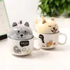 Tasses Grande Capacité Tasse À Eau En Céramique Tasse À Café Créativité Cuillère Avec Couvercle Animaux Mignons Couple Bureau Cadeau Snack Vaisselle Verres