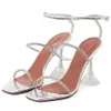 Muaddi Amina Gilda Glas Sandalen transparent PVC Weißkristall verschönerte 95 -mm -Gurtspulen Heels Absatz für Slipper Frauen Designer Bankettkleid Schuh