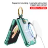 Luxury Magnetic Plating Clear Vogue Phone Case för Samsung Galaxy Folding Z Flip3 Flip4 5G Ring Holder Transparent Bracket Shell Stödja trådlös laddning